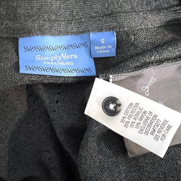 Simply Vera Wang Gray Button up Cardigan Sweater size S Lightweight Cotton NWOT - Picture 4 of 6